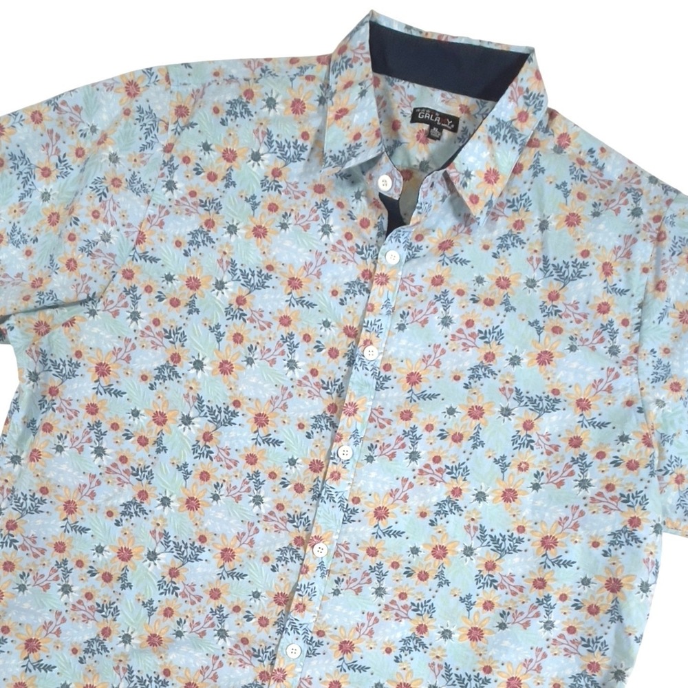 GALAXY Mens XL Floral Print Button‎ Up Short Sleeve Casual Shirt